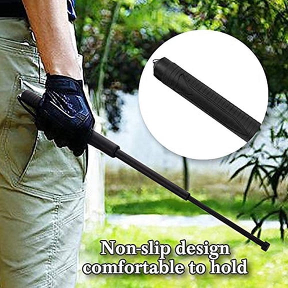 23inch Portable Telescopic Sticks with Non-Slip Handdle, Retractable Lightweight Sticks Protection, High Carbon PVC Outdoor Sport Supplies for Women Girls Protection, Black