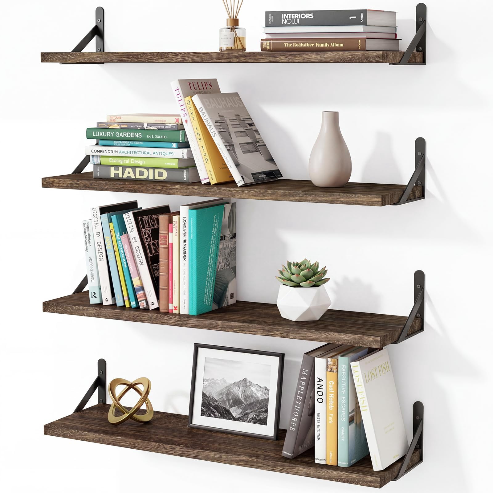 23inch Standard Brown Floating Shelves Set of 4 Home Decor - Walmart.com