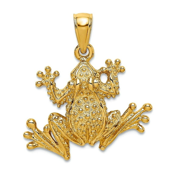 23mm 14k Gold Frog Top View With Extended Legs / Textured and 2-d Charm Pendant Necklace for Women