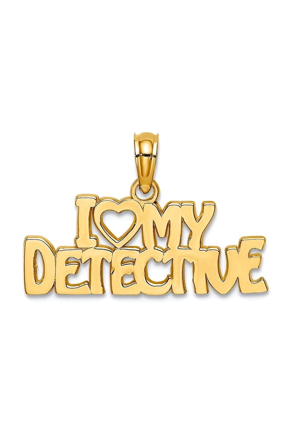 23mm 14k Polished Gold I Love Heart My Detective Pendant Necklace Pendant for Women