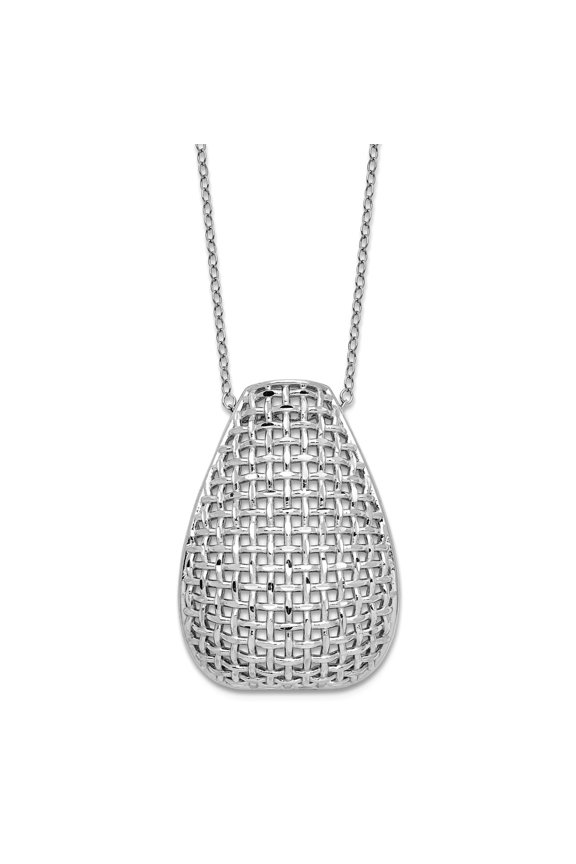 23mm 925 Sterling Silver Rhodium Plated Polished Sparkle-Cut Woven Pattern With 2 Inch Ex 16 Inch Pendant Necklace for W