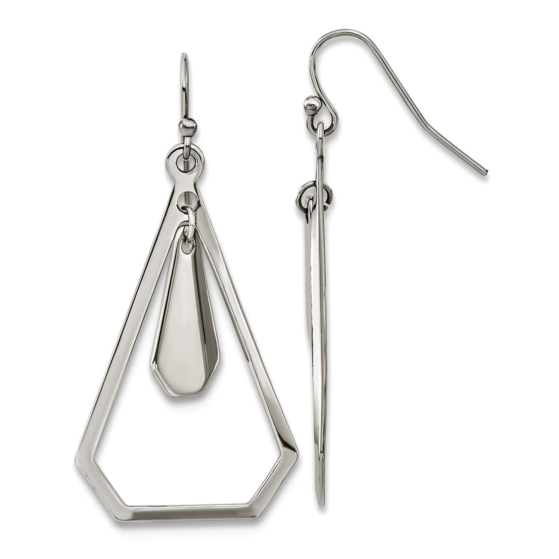 Stainless Steel Polished Dangle Shepherd Hook Earrings 39.5x23mm Wide Dangle Earring for Women