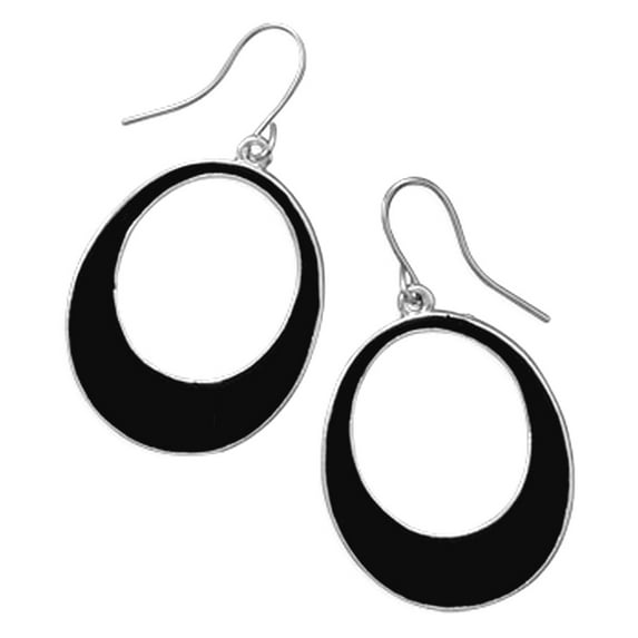 23mm X 28mm Black Epoxy Open Oval Fashion French Wire Earrings Height 40mm Stud Earring for Women