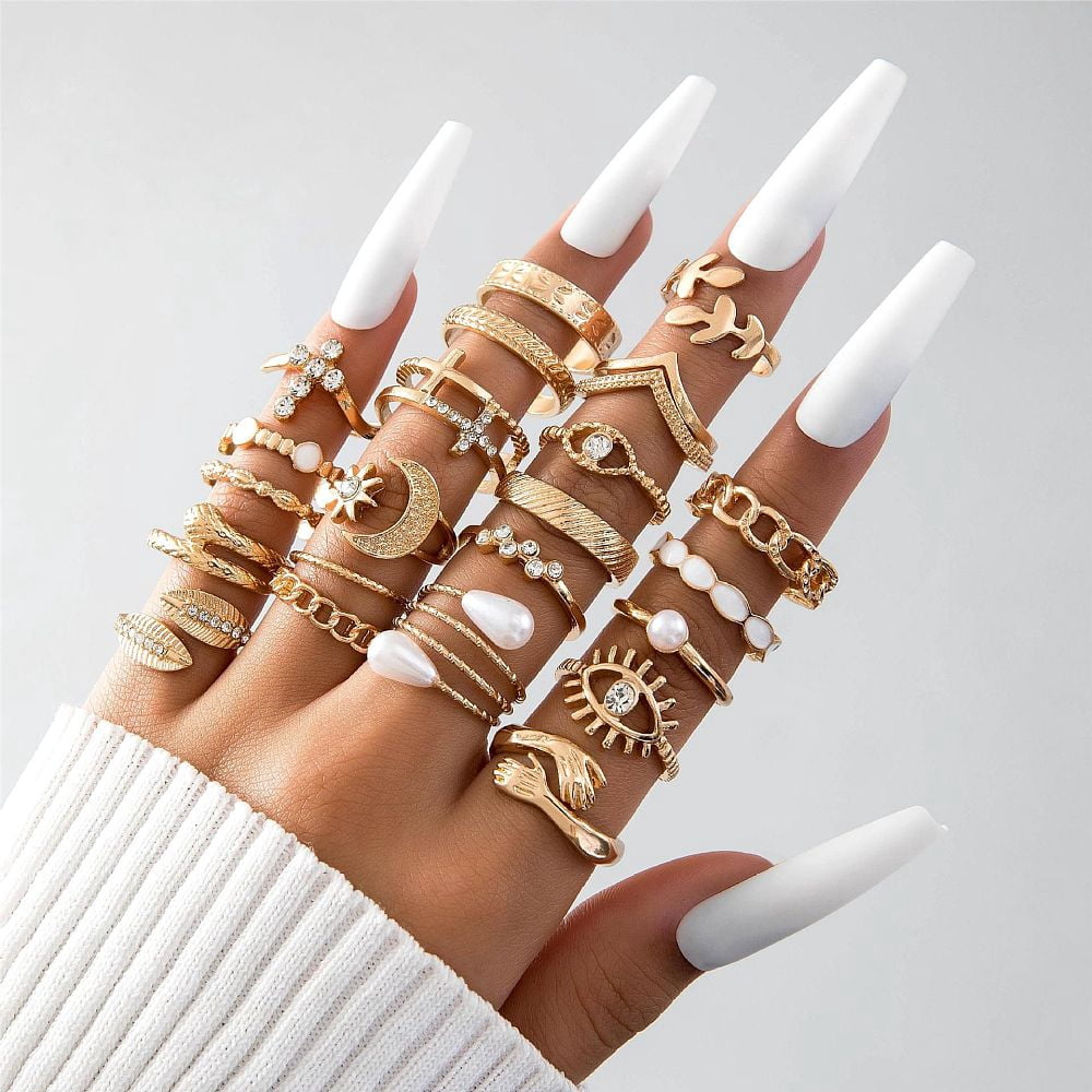 Open Cuff Rings 23pcs 23 style Alloy Open Cuff Rings set with Rhinestone Enamel ...