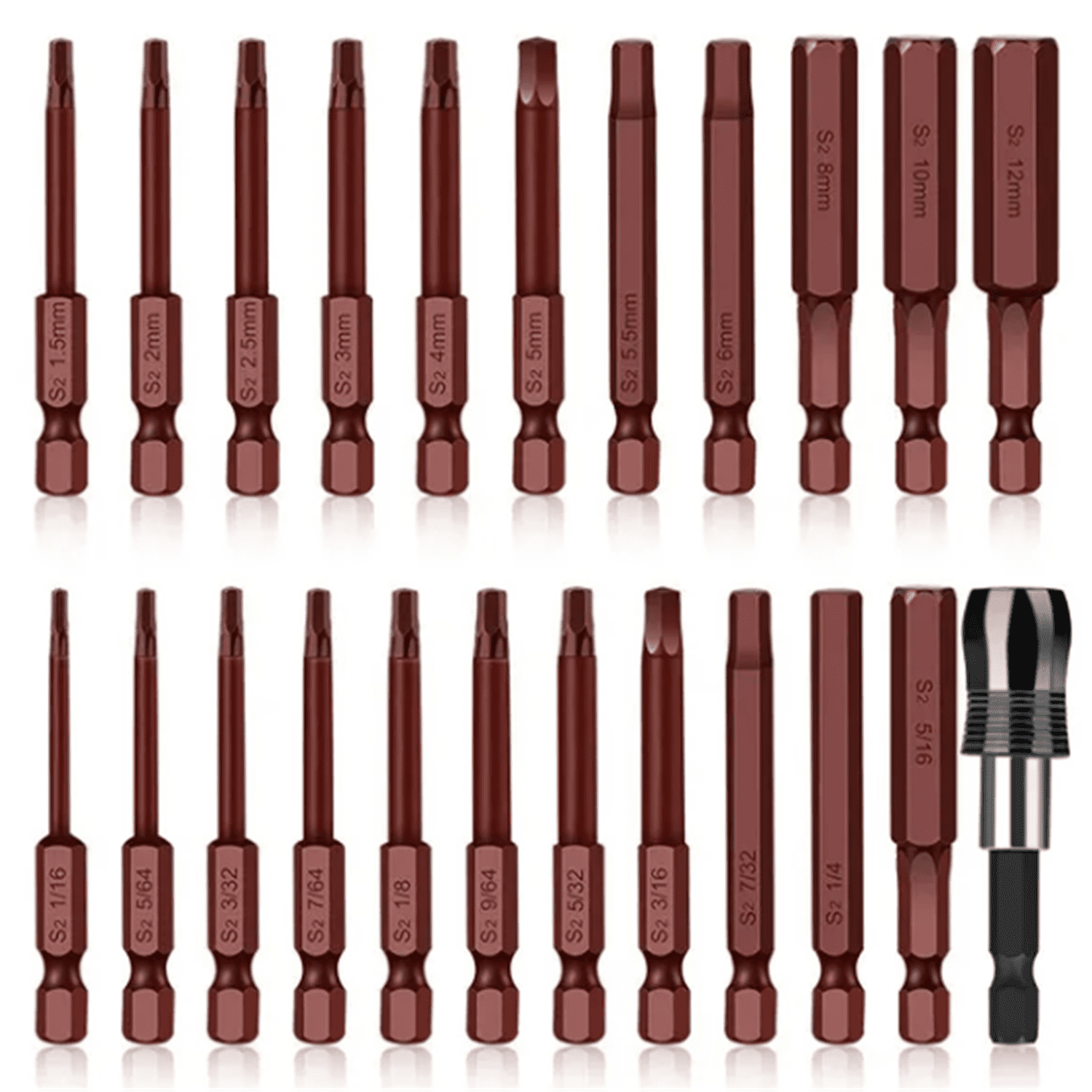 23pcs Hex Head Allen Wrench Drill Bit Set, Metric Imperial Hex Bit Set