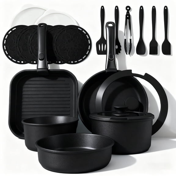 23pcs Pots and Pans Non Stick, Cookware Sets Detachable Handle, Induction Kitchen Pots and Pans,NonStick Cooking Set, Oven/Dishwasher/Fridge , Space Saving,Healthy Kitchen Cookware Sets