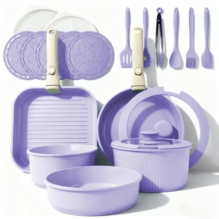23pcs Pots and Pans Non Stick, Cookware Sets Detachable Handle, Induction Kitchen Pots and Pans,NonStick Cooking Set, Oven/Dishwasher/Fridge , Space Saving,Healthy Kitchen Cookware Sets