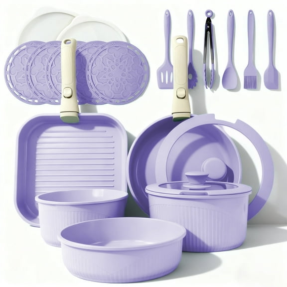 23pcs Pots and Pans Non Stick, Cookware Sets Detachable Handle, Induction Kitchen Pots and Pans,NonStick Cooking Set, Oven/Dishwasher/Fridge , Space Saving,Healthy Kitchen Cookware Sets