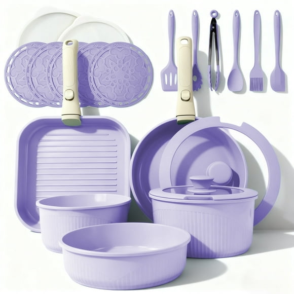23pcs Pots and Pans Non Stick, Cookware Sets Detachable Handle, Induction Kitchen Pots and Pans,NonStick Cooking Set, Oven/Dishwasher/Fridge , Space Saving,Healthy Kitchen Cookware Sets