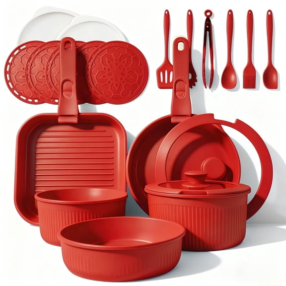 23pcs Pots and Pans Non Stick, Cookware Sets Detachable Handle, Induction Kitchen Pots and Pans,NonStick Cooking Set, Oven/Dishwasher/Fridge , Space Saving,Healthy Kitchen Cookware Sets