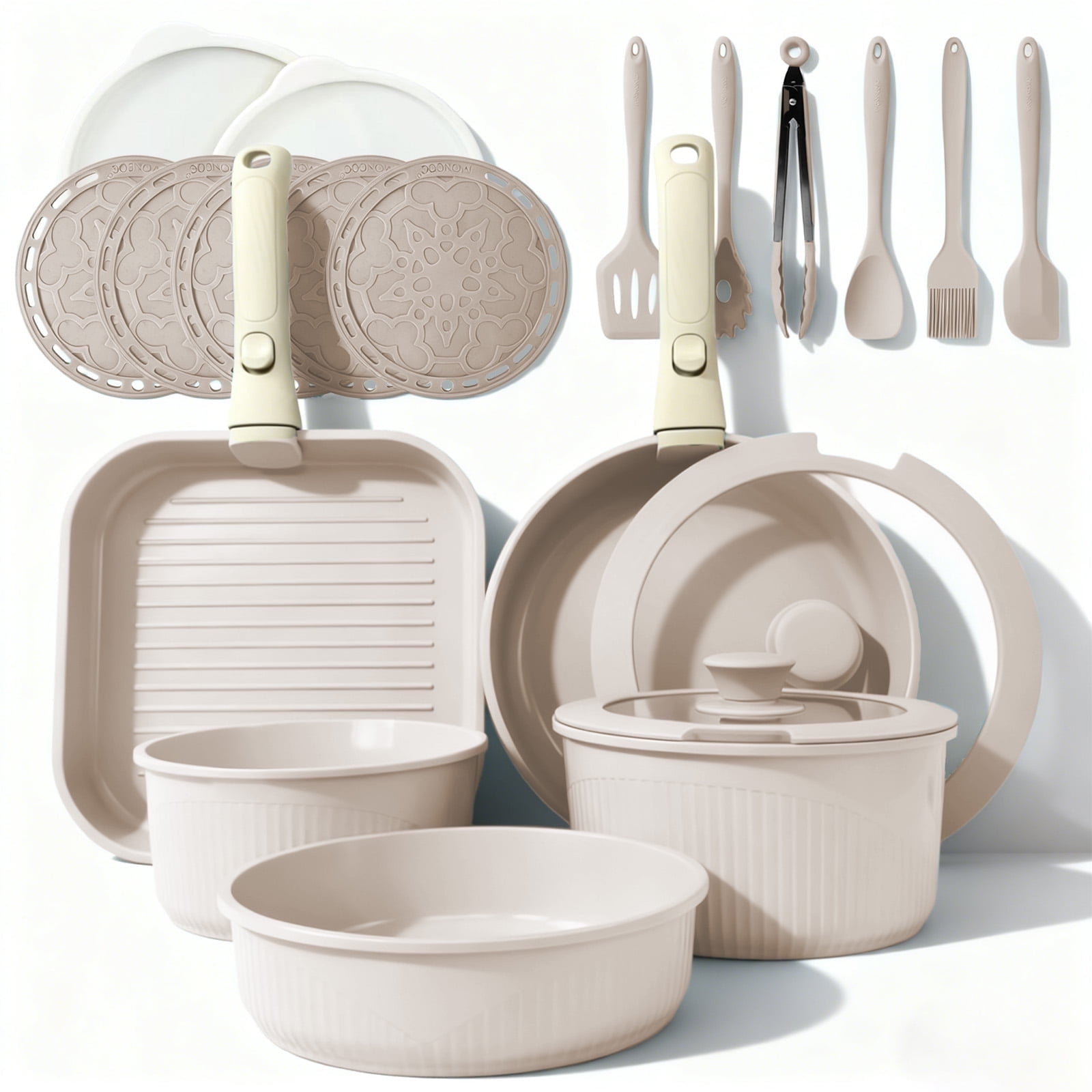 23pcs Pots and Pans Non Stick, Cookware Sets Detachable Handle, Induction Kitchen Pots and Pans,NonStick Cooking Set, Oven/Dishwasher/Fridge , Space Saving,Healthy Kitchen Cookware Sets