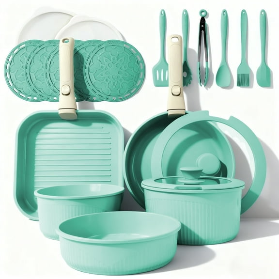 23pcs Pots and Pans Non Stick, Cookware Sets Detachable Handle, Induction Kitchen Pots and Pans,NonStick Cooking Set, Oven/Dishwasher/Fridge , Space Saving,Healthy Kitchen Cookware Sets