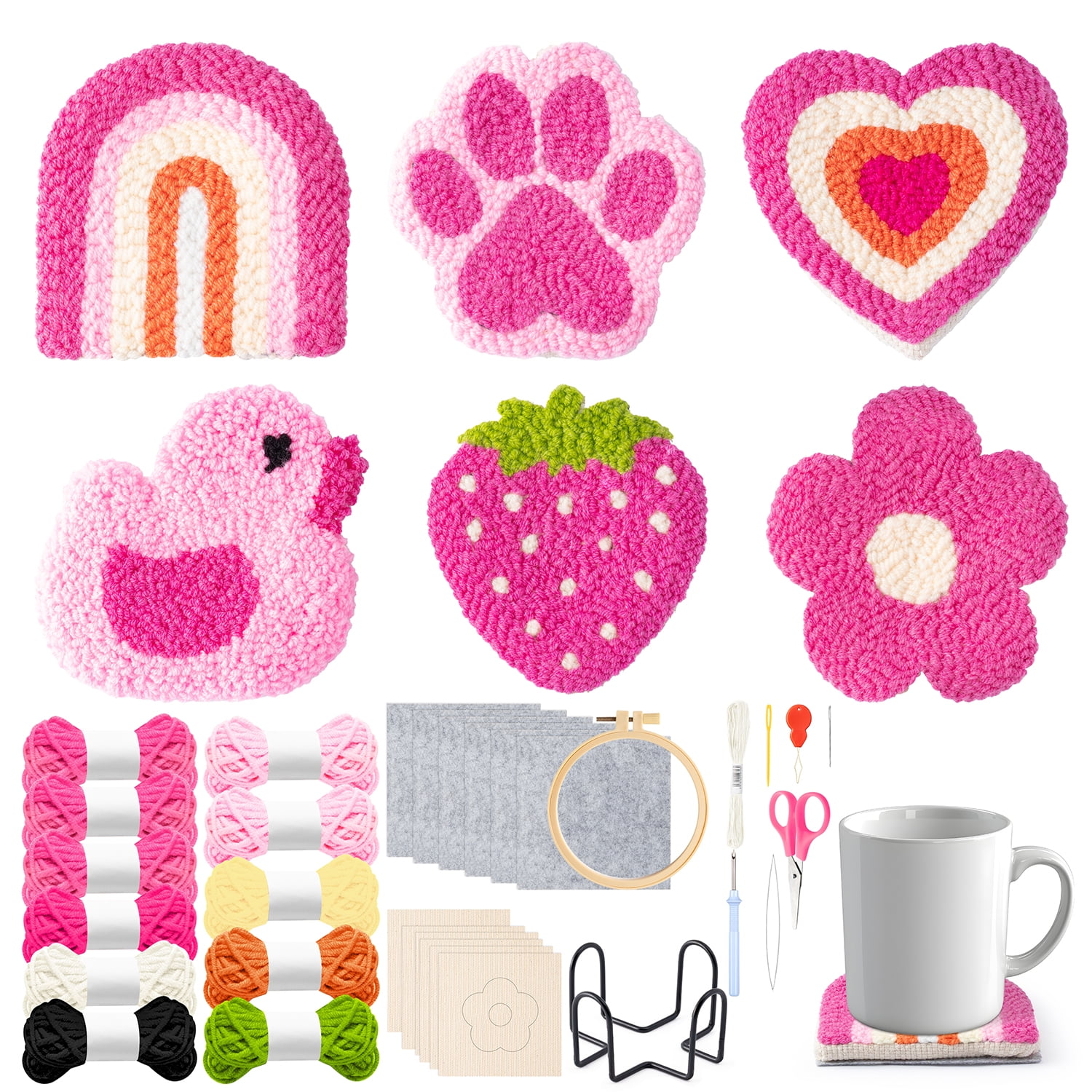 23pcs Punch Needle Coaster Craft Kit, DIY Making Embroidery Coasters for Beginners