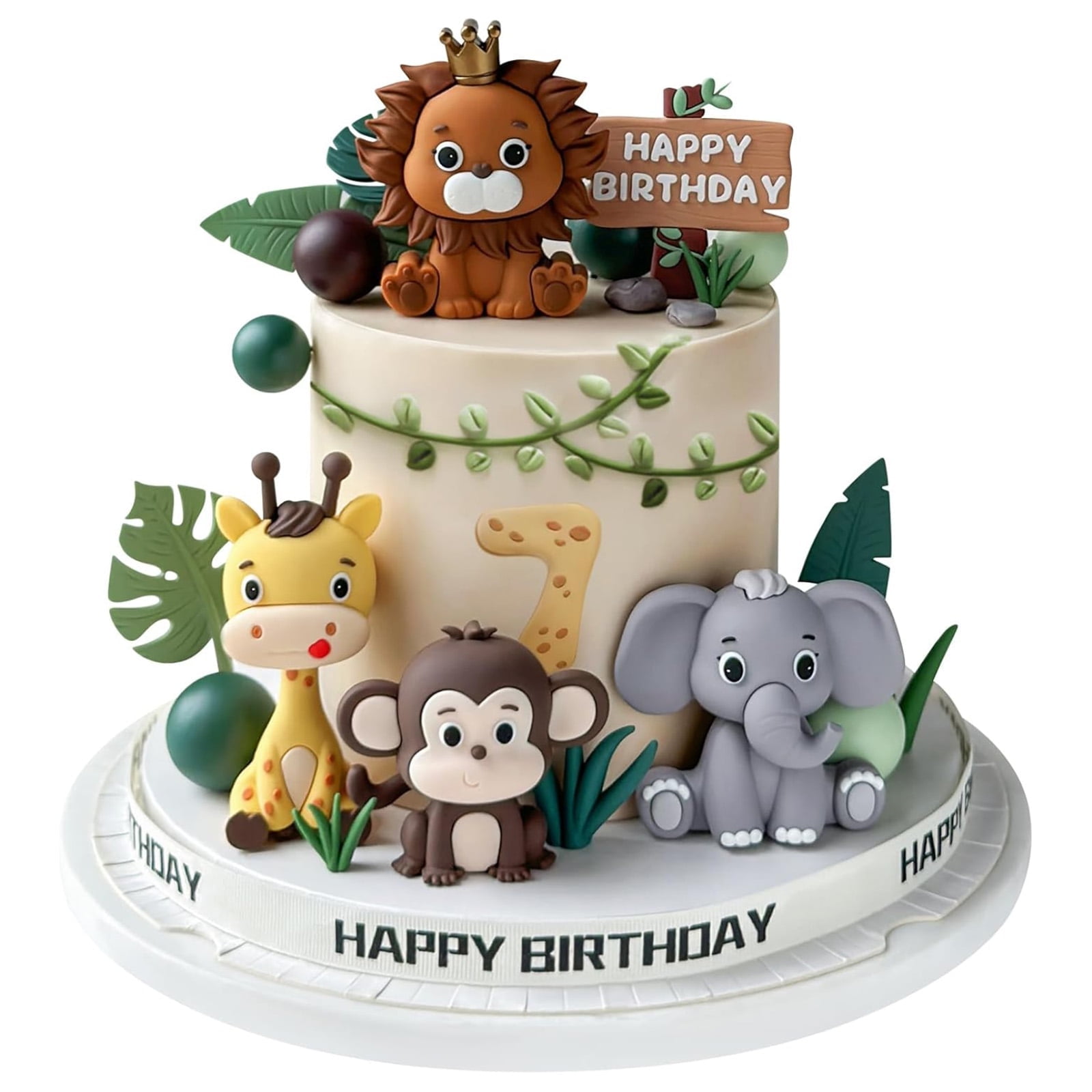 23pcs Safari Animal Cake Topper - Jungle Wild Cake Toppers with Leaves Balls Cake Decorations for Safari Animals Themed Birthday Party Decorations (Safari Animal Style)