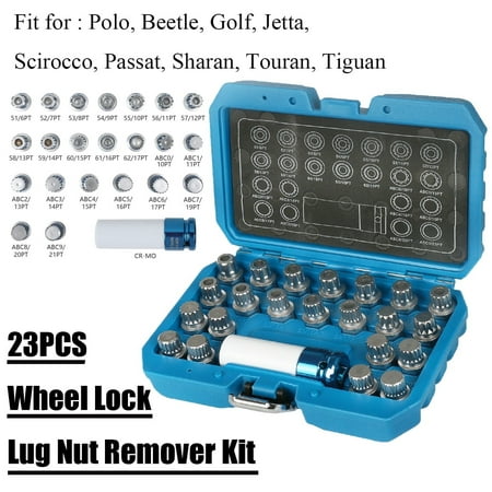 DUOYI 23pcs Wheel Lock Lug Nut Remover Kit Automotive Anti-Theft Screw Removal Key Socket Set with 1/2 inch Socket Adapter for Volkswagen Audi US