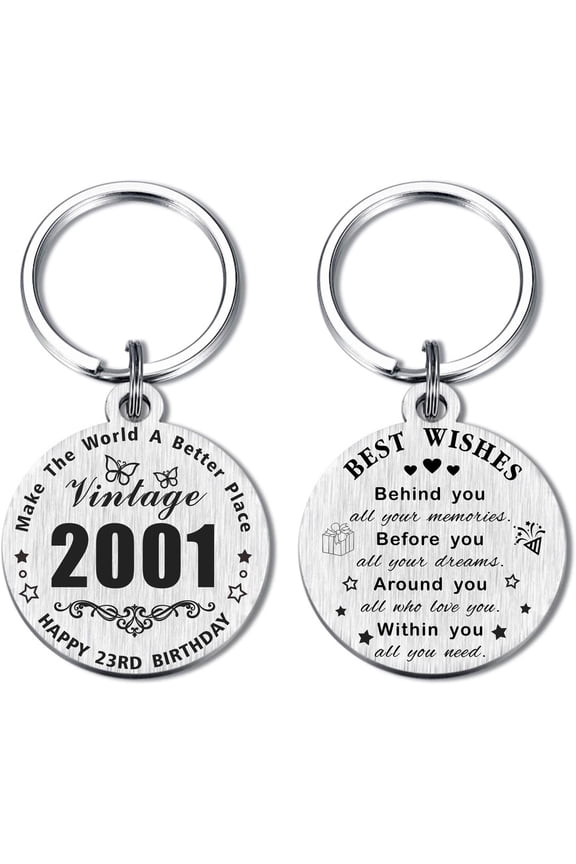 23rd Birthday Gifts for Women - 2001 Keychain for 23 Years old Her Birthday Present, Happy 23rd Key Chain