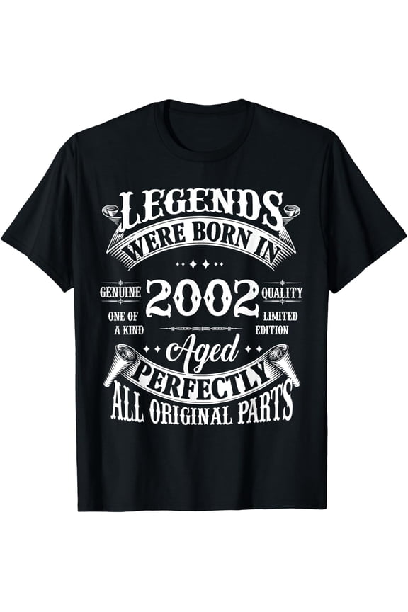 23rd Birthday Tee Vintage Legends Born In 2002 23 Years Old T-ShirtMen and women, Black T-shirt, size: Extra large