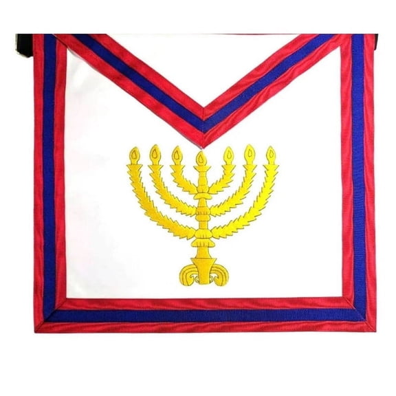 23rd Degree Scottish Rite Apron - White with Red & Blue Moire and Gold-Plated Snake Fitting