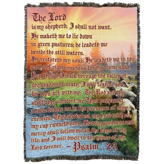 23rd Psalms Woven Throw Blanket, 100% Cotton, Fringed Edges