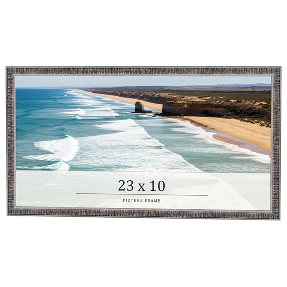 23x10 Frame Silver Grey Distressed Solid Wood Picture Frame | 0.75 Inch Moulding Width | Interior