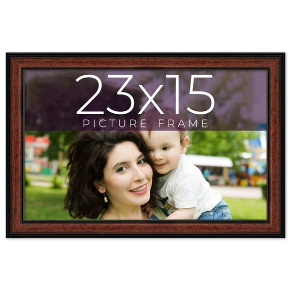 23x15 Frame Executive Brown Round Mahogany Finish Solid Wood Picture Frame | 1.25 Inch Moulding