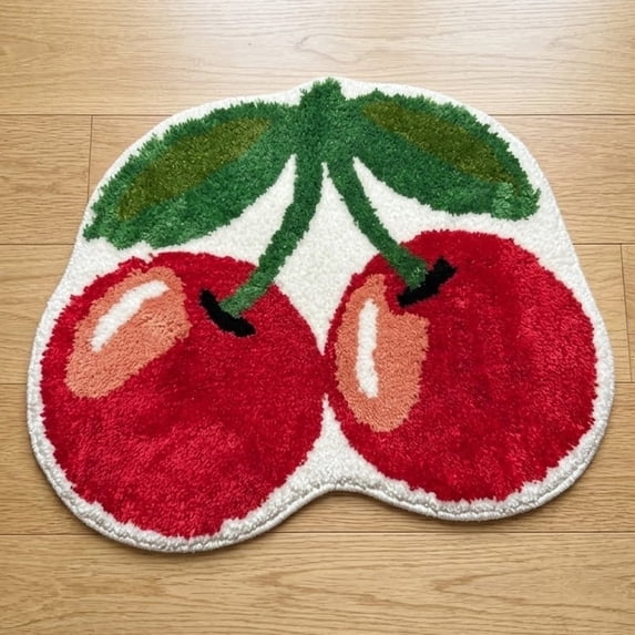 23x19in Cute Red Cherry Shaped Non Slip Absorbent Bath Mat for Bathroom