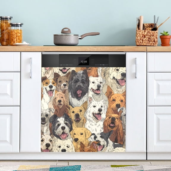 23x26 Inch Magnetic Appliance Cover Dishwasher Sticker Home Decorative Art Kitchen Panel Decal Trimmable A Large Group Of Dogs