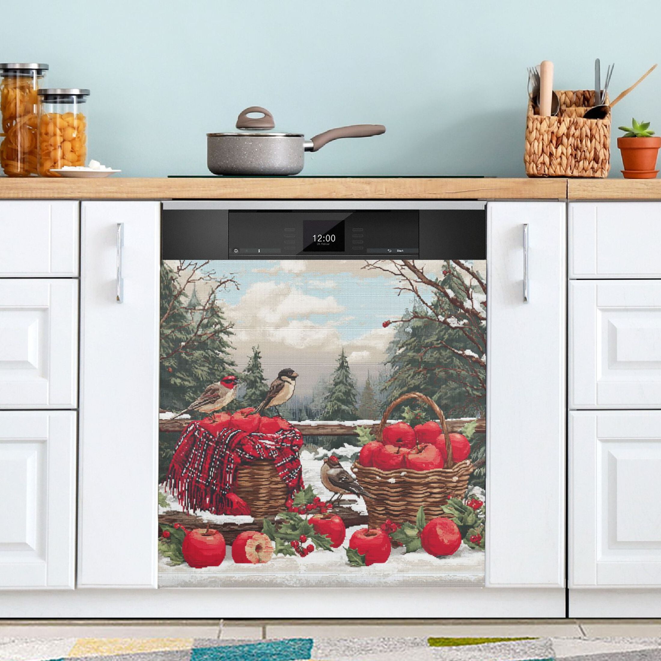23x26 Inch Magnetic Appliance Cover Dishwasher Sticker Home Decorative Art Kitchen Panel Decal Trimmable Apples and Baskets