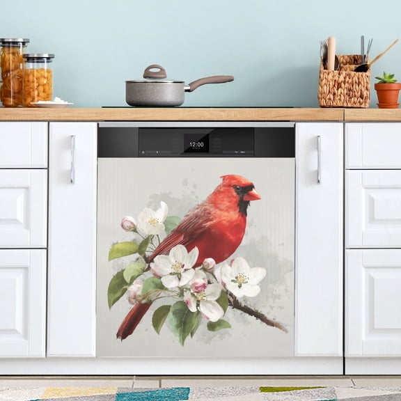 23x26 Inch Magnetic Appliance Cover Dishwasher Sticker Home Decorative Art Kitchen Panel Decal Trimmable Beautiful Red Bird