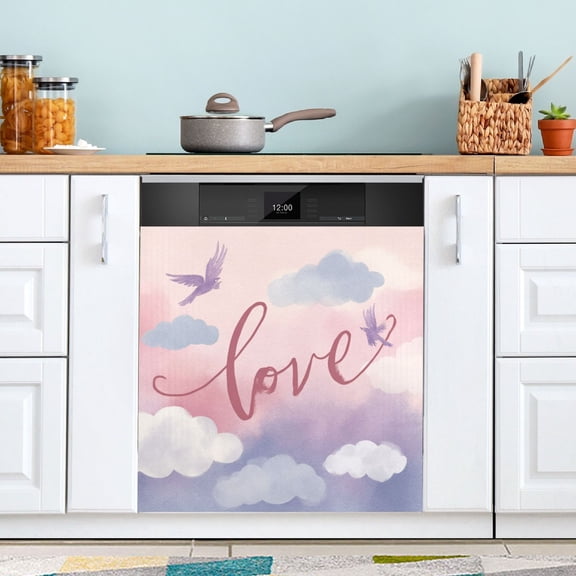 23x26 Inch Magnetic Appliance Cover Dishwasher Sticker Home Decorative Art Kitchen Panel Decal Trimmable Gentle Clouds and Flying Birds
