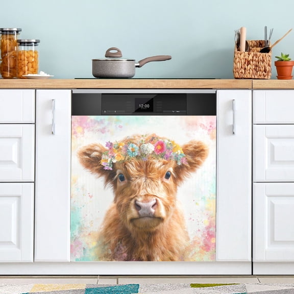 23x26 Inch Magnetic Appliance Cover Dishwasher Sticker Home Decorative Art Kitchen Panel Decal Trimmable Small Highland Cattle