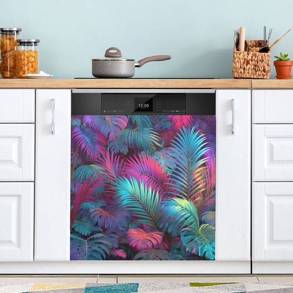 23x26 Inch Magnetic Appliance Cover Dishwasher Sticker Home Decorative Art Kitchen Panel Decal Trimmable Vibrant and Shimmering Jungle