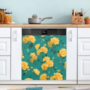 23x26 Inch Magnetic Appliance Cover Dishwasher Sticker Home Decorative Art Kitchen Panel Decal Trimmable Vintage Yellow Rose Pattern
