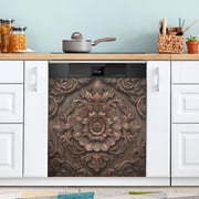 23x26 Inch Magnetic Appliance Cover Dishwasher Sticker Home Decorative Art Kitchen Panel Decal Trimmable Wooden Carved Flower Pattern