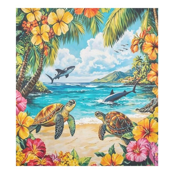 23x26 in Magnetic Decorative Sticker- PVC Beach Turtle Printed Refrigerator Decorative Cover Removable DIY Art for Kitchen