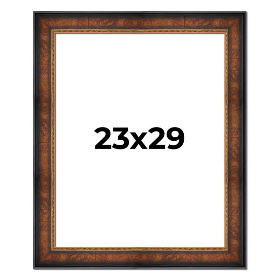 23x29 Frame Brown Walnut Gold Ornate Trim Solid Wood Plein Air Picture Frame | 3 Inch Moulding
