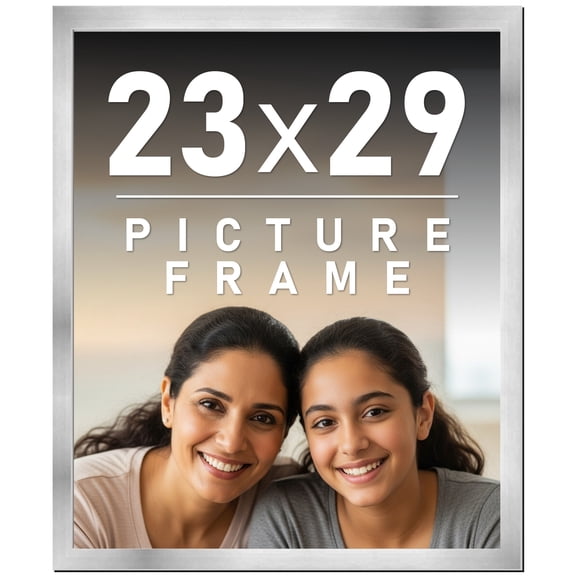 23x29 Frame Silver Stainless Steel Solid Wood Picture Frame | 0.75 Inch Moulding Width | Includes