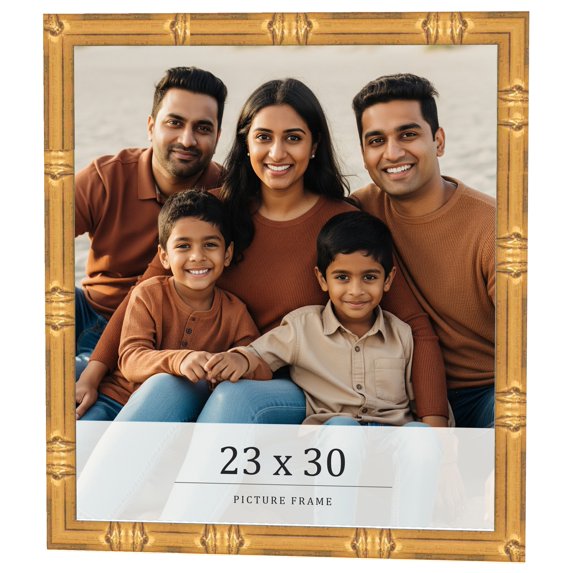 23x30 Frame Gold Bamboo Solid Wood Picture Frame | 1 Inch Moulding Width | Interior Frame Depth