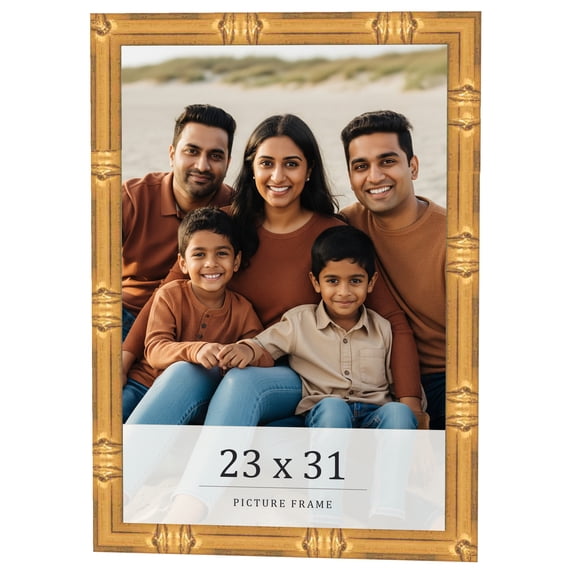 23x31 Frame Gold Bamboo Solid Wood Picture Frame | 1 Inch Moulding Width | Interior Frame Depth