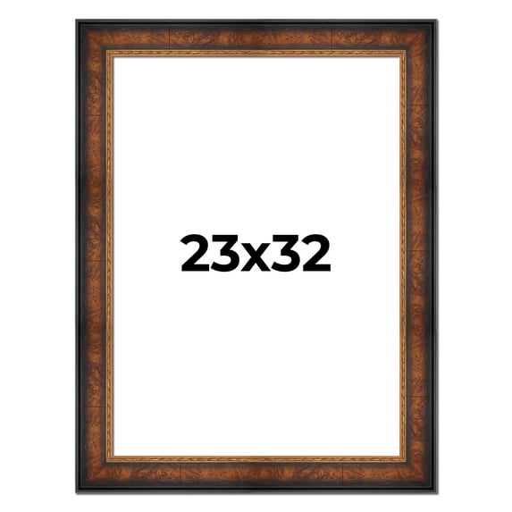 23x32 Frame Brown Walnut Gold Ornate Trim Solid Wood Plein Air Picture Frame | 3 Inch Moulding