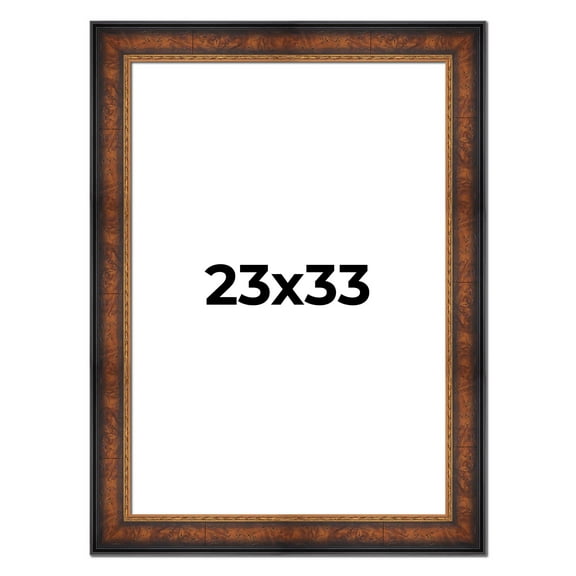 23x33 Frame Brown Walnut Gold Ornate Trim Solid Wood Plein Air Picture Frame | 3 Inch Moulding