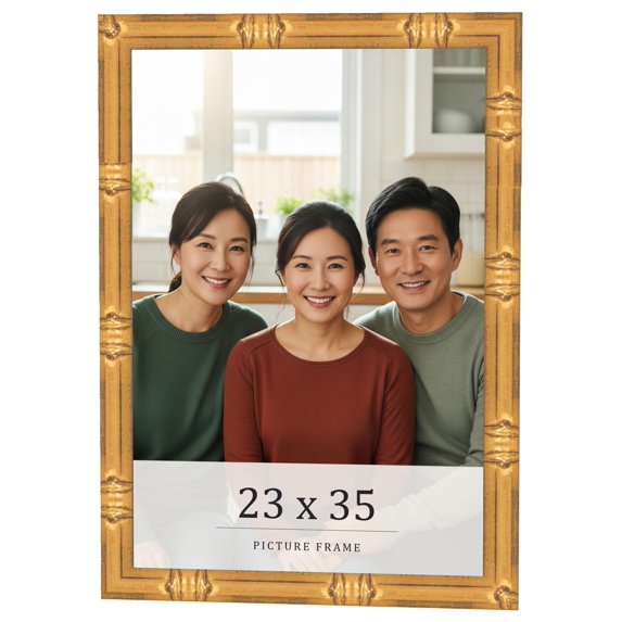 23x35 Frame Gold Bamboo Solid Wood Picture Frame | 1 Inch Moulding Width | Interior Frame Depth