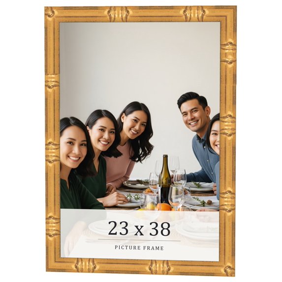 23x38 Frame Gold Bamboo Solid Wood Picture Frame | 1 Inch Moulding Width | Interior Frame Depth