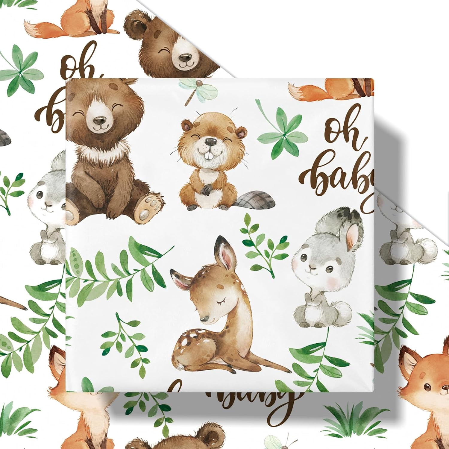 21x58 Inch Cute Wrap Paper Sheet Woodland Creature Wrapping Paper Roll ...