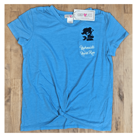 $24.00 Kandy Kiss Big Girls Pocket-Graphic Tie Front Top , Blue, M