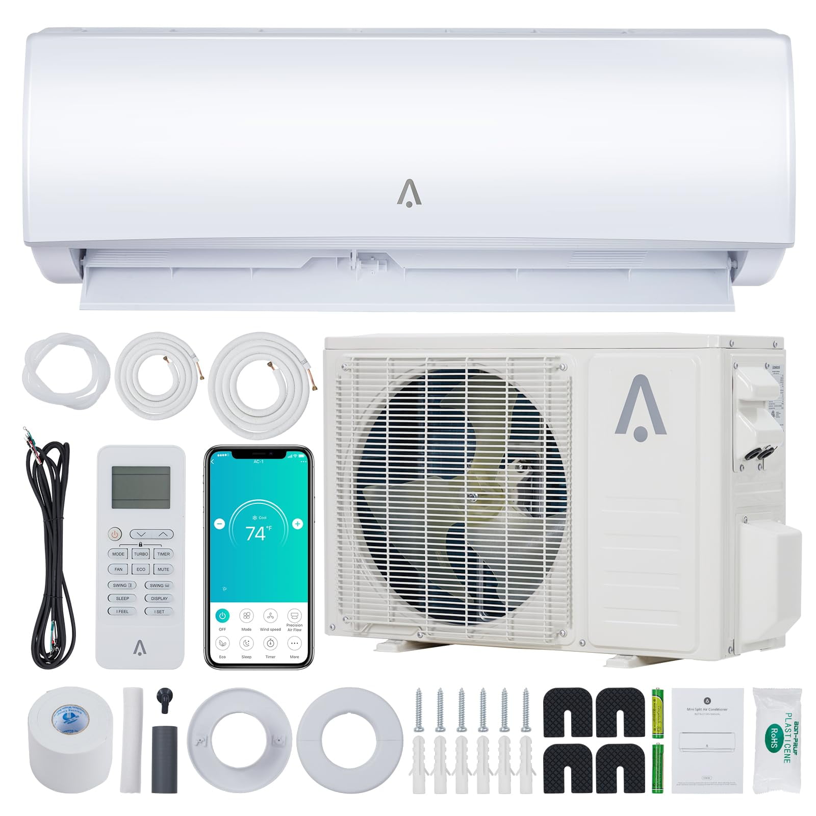 24,000 BTU Mini Split AC,19 SEER2 Wall Mounted AC with Heat Pump ...