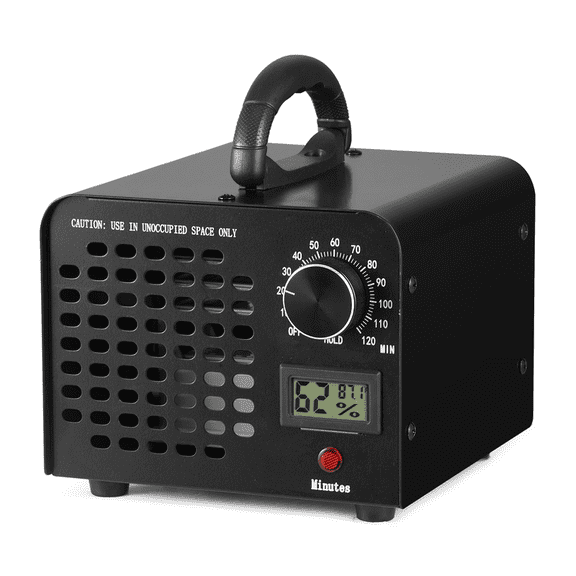 24,000 mg/h Ozone Generator Machine, 0-120 Minute Timer, Humidity Display, Portable Odor and Smoke Remover, Black