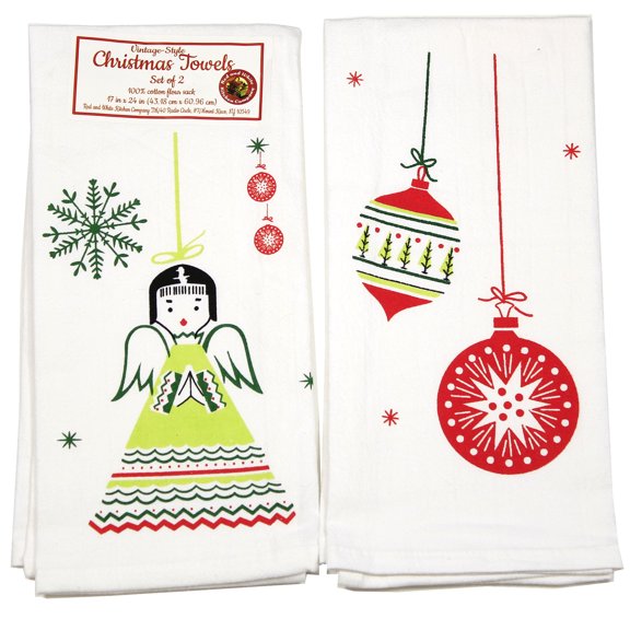 24.00In Vintage Ornament & Retro Angel, Cotton, Set/2 Kitchen Christmas 100% Vl8283s