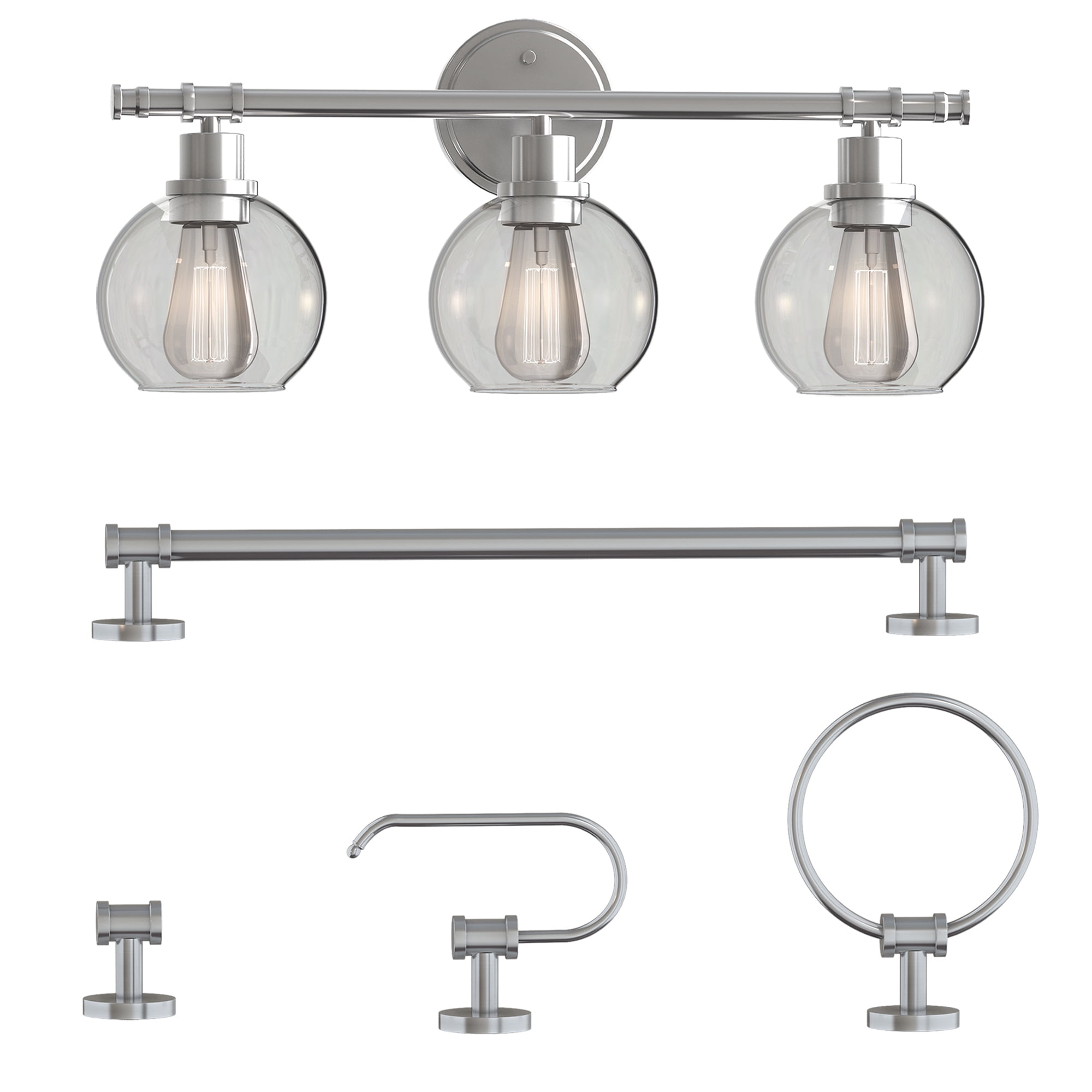 24.02" 3 Light Globe Bathroom Vanity Light over Mirror Brush Nickle