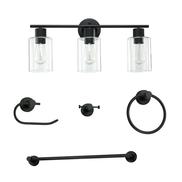 "24.02"" Matte Black 3Light Bathroom Vanity Light Over Mirror Set